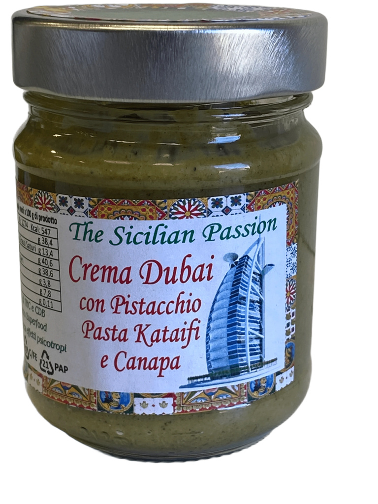 Crema Dubai con pistacchio, Pasta Kataifi e Canapa